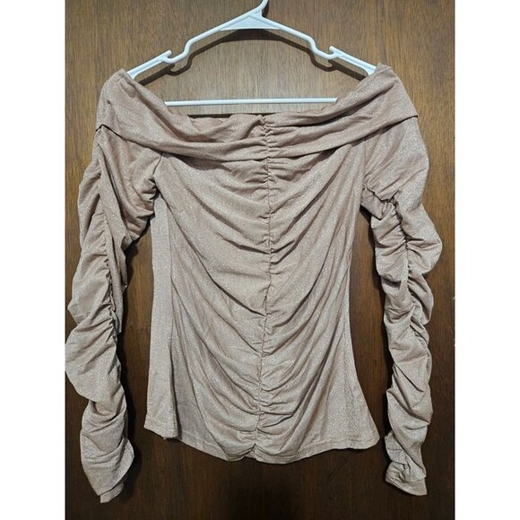 Women's Long Sleeve Off the Shoulder Shirts Tight Fitted Ruched - Size SM - Picture 1 of 6